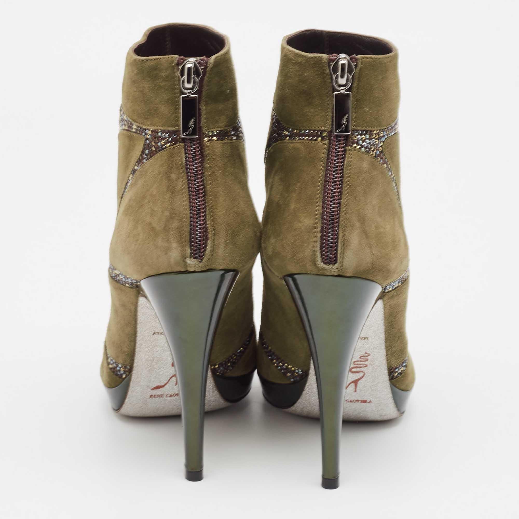 René Caovilla - Bottes en daim vertes Taille 39 Pour femmes en vente