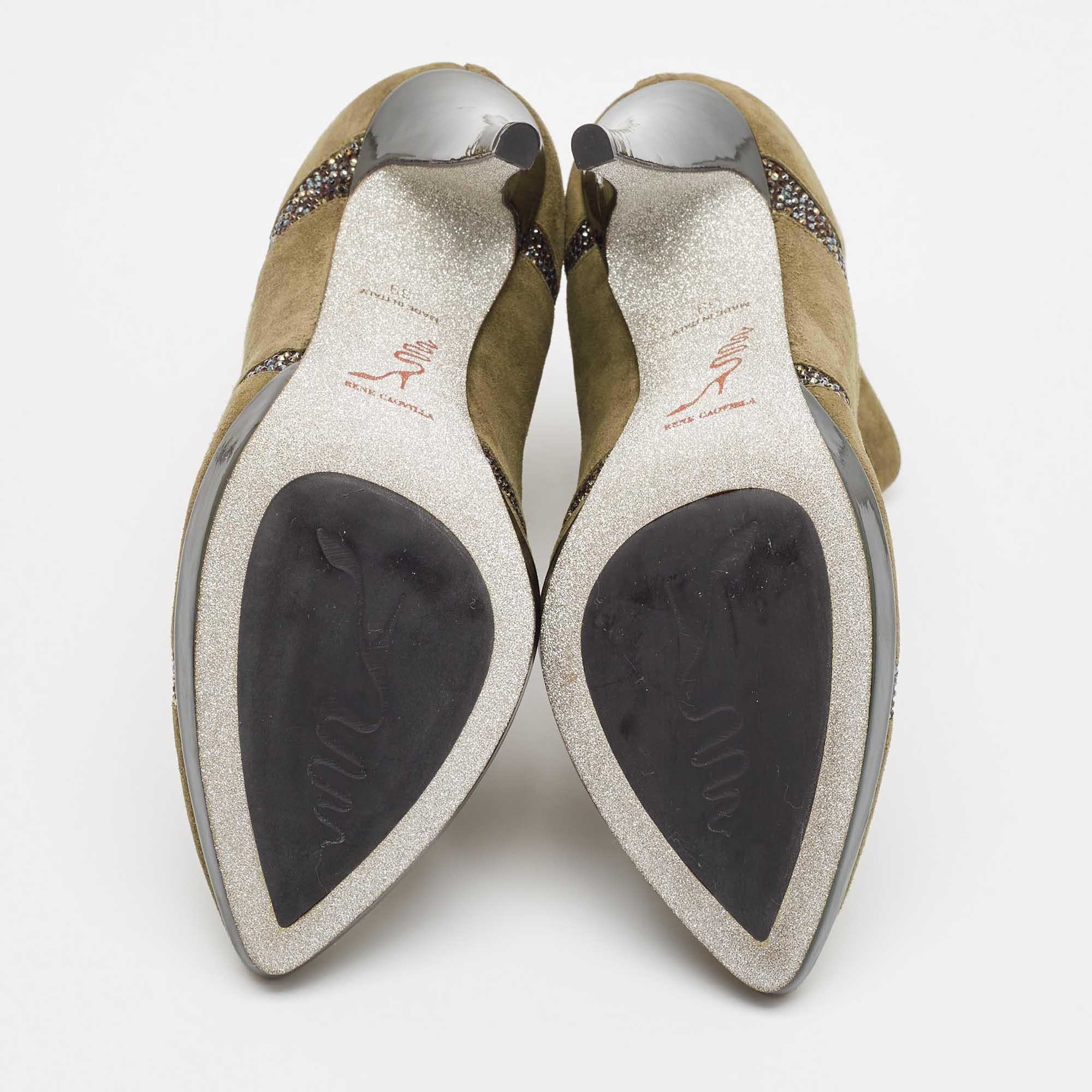 René Caovilla - Bottes en daim vertes Taille 39 en vente 1