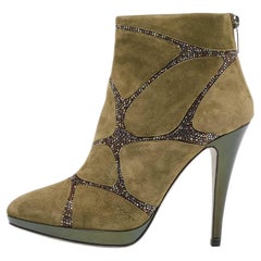 René Caovilla Green Suede Crystal Embellished Ankle Boots Size 39