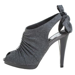 René Caovilla Grey Fabric Crystal Embellished Ankle Tie Sandals Size 38