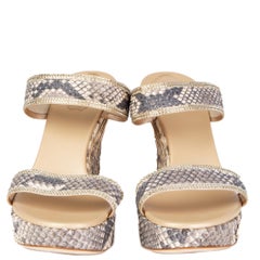 RENE CAOVILLA ivory & taupe RHINESTONE PYTHON WEDGE Sandals Shoes 40