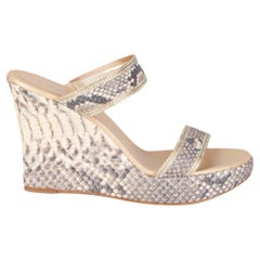 RENE CAOVILLA ivory & taupe RHINESTONE PYTHON WEDGE Sandals Shoes 40