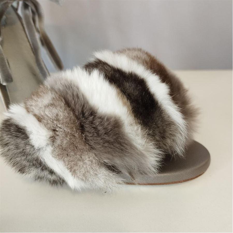 Real lapin fur Crystals Grey color Ankle lace Heel height cm 10,5 (41,3 inches)