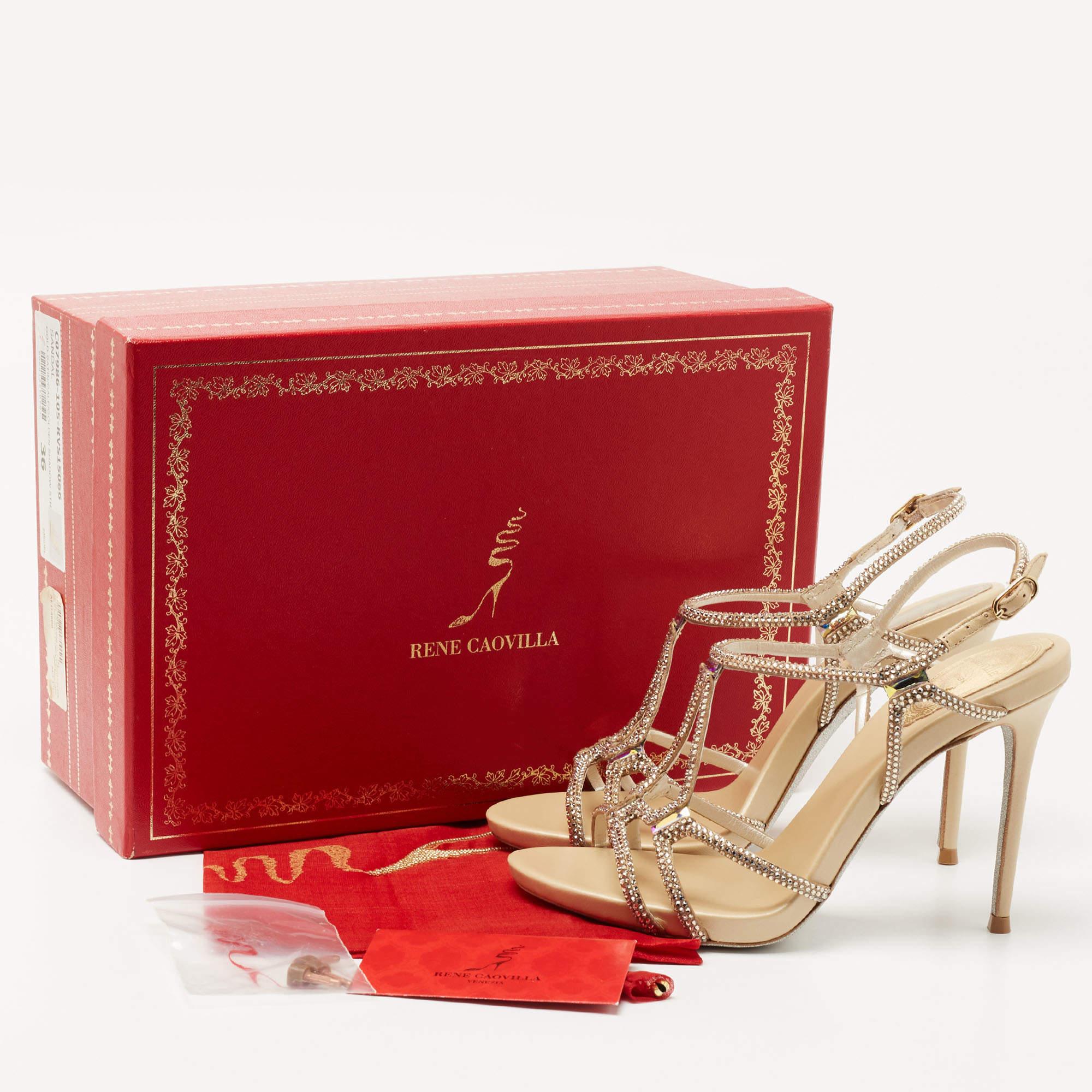 René Caovilla Leather and Crystal Venezia Crystal Slingback Sandals Size 36 5