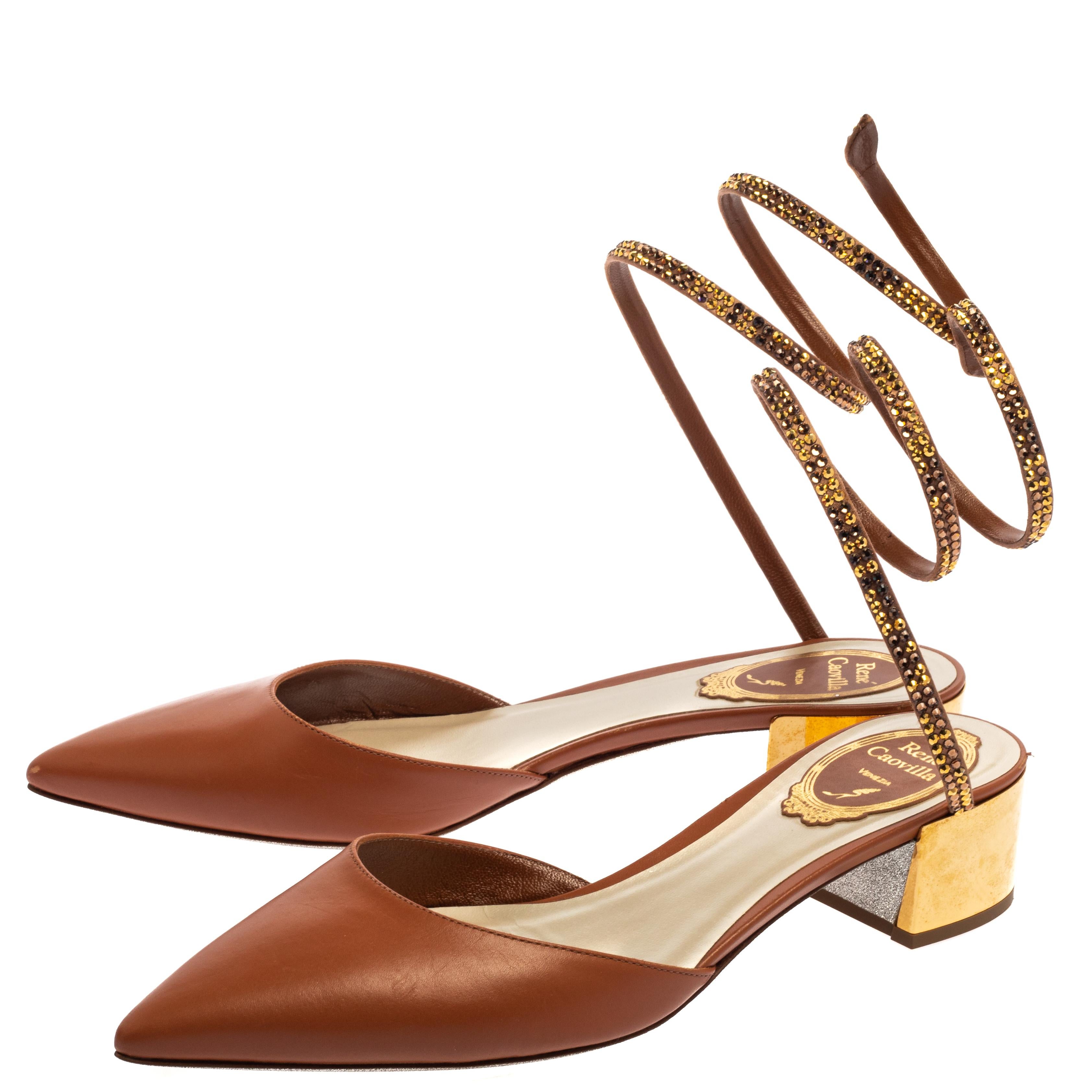 Rene Caovilla Light Brown Cleo Crystal-Embellished Sandals Size 37 1