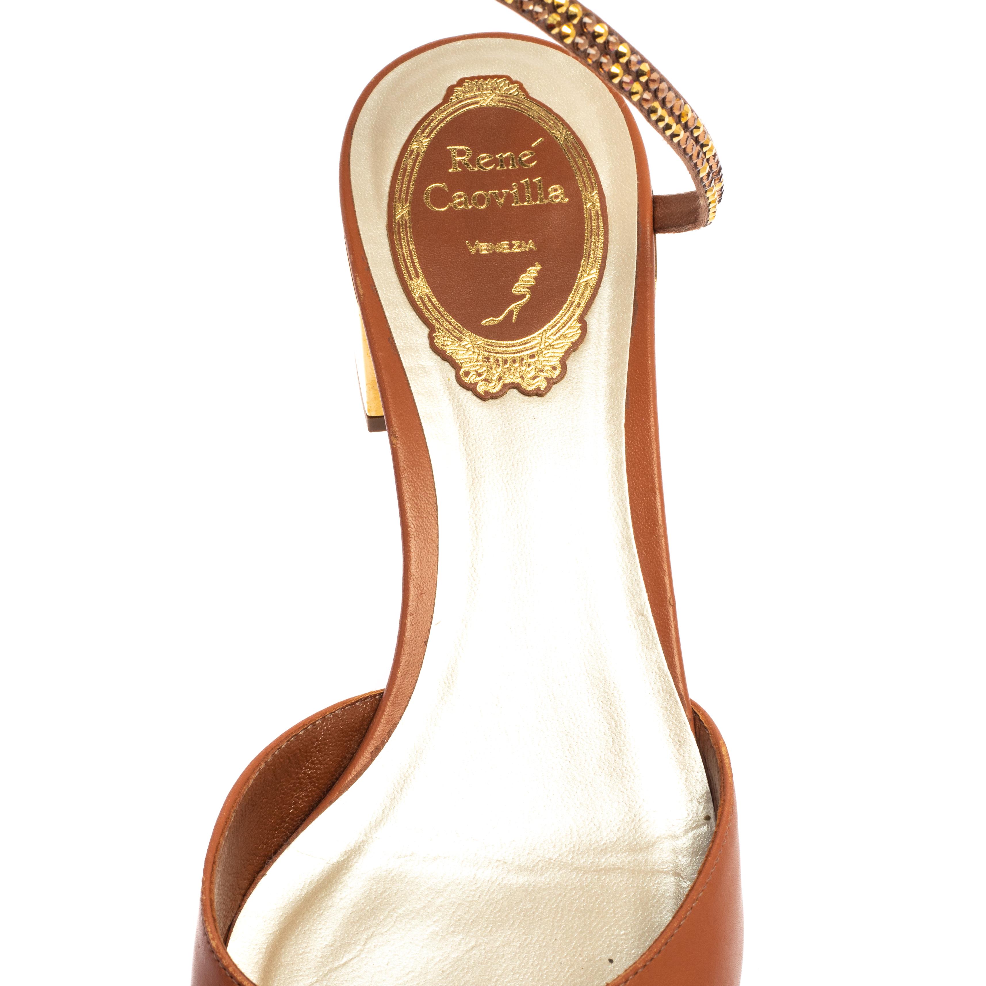 Rene Caovilla Light Brown Cleo Crystal-Embellished Sandals Size 37 3