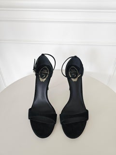 Rene Caovilla Margot Black Suede Gold Crystals Snake Sandals EU 40 US 10