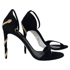 Rene Caovilla Margot Black Suede Gold Crystals Snake Sandals EU 40 US 10