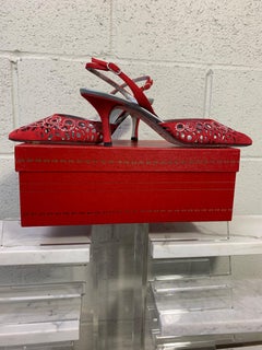 Rene Caovilla Décolleté con tacco medio con strass e tagli in pelle scamosciata rossa