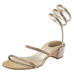 Rene Caovilla Metallic Gold Crystal Embellished Ankle Wrap Sandals Size 39