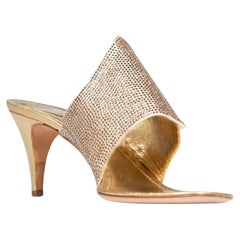 Rene Caovilla Metallic Gold Embellished Mules Size IT 40.5