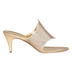 Rene Caovilla Metallic Gold Embellished Mules Size IT 40.5