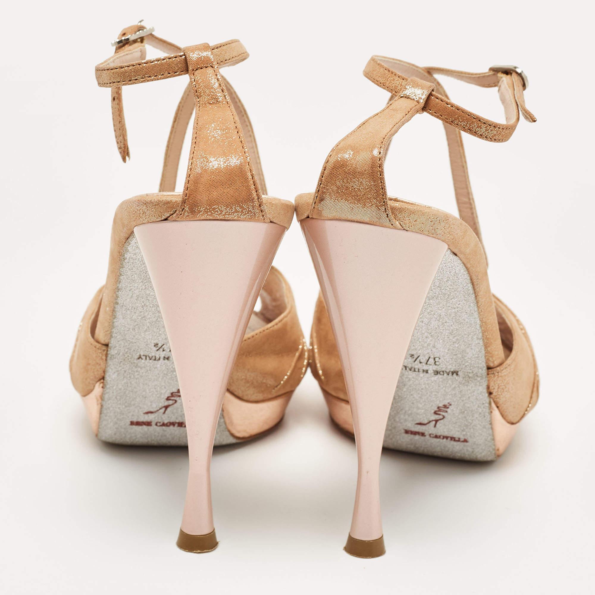 René Caovilla - Sandales à lanières en tissu doré métallisé - Taille 37,5 Pour femmes en vente