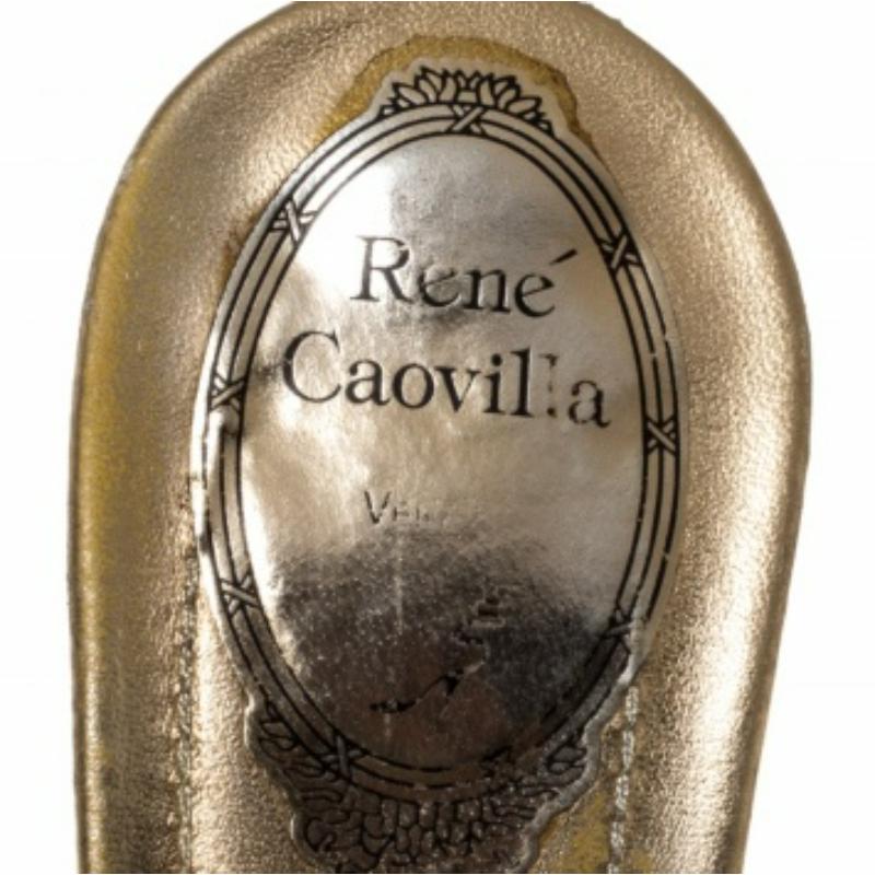 Brown Rene Caovilla Metallic Gold Satin Crystal Embellished Slide Sandals Size 38 For Sale