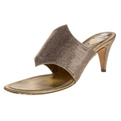 Rene Caovilla Metallic Gold Satin Crystal Embellished Slide Sandals Size 38