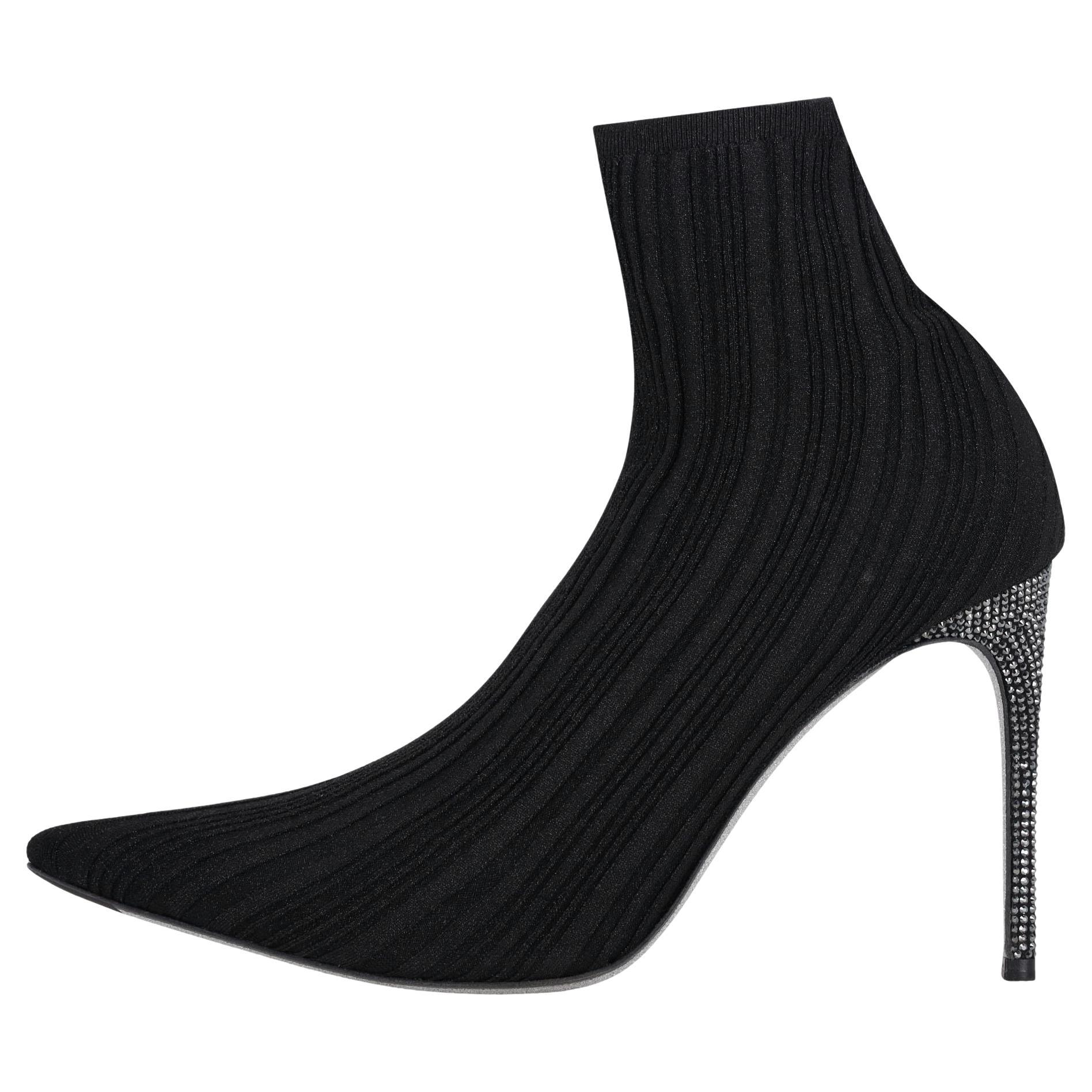 Rene Caovilla Metallic Sock Ankle Boots With Crystal-Embellished Heel in vendita