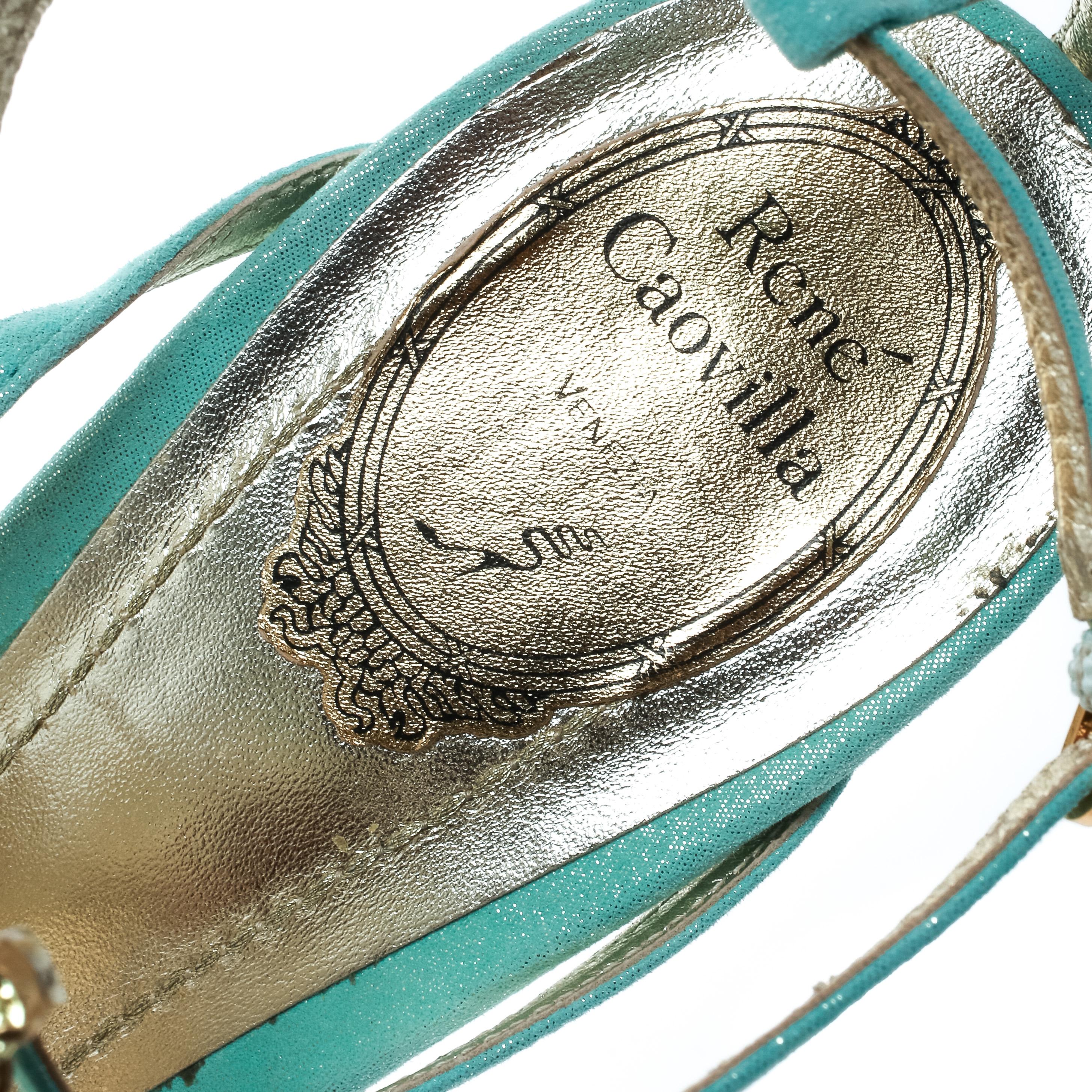 René Caovilla Mint Blue Suede Crystal Embellished Strappy Sandals Size 40 1
