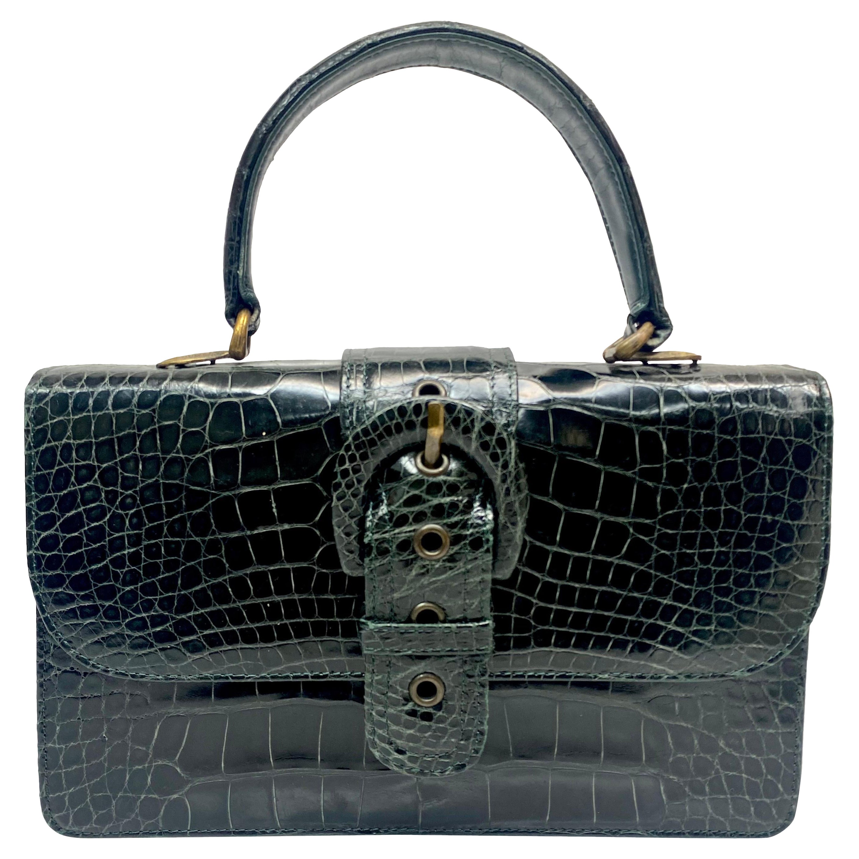Rene Caovilla Moss Grüne Handtasche aus Alligatorlederhaut im Angebot