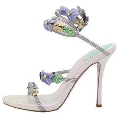 René Caovilla Multicolor Embellished Satin Ankle Cuff Sandals Size 40