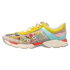 Rene Caovilla Multicolor Lace Suede Embellished Lace Up Sneakers Size 40