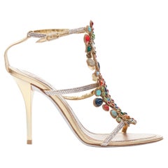 RENE CAOVILLA multicolour stone jewel crystal embellished open toe sandals EU37