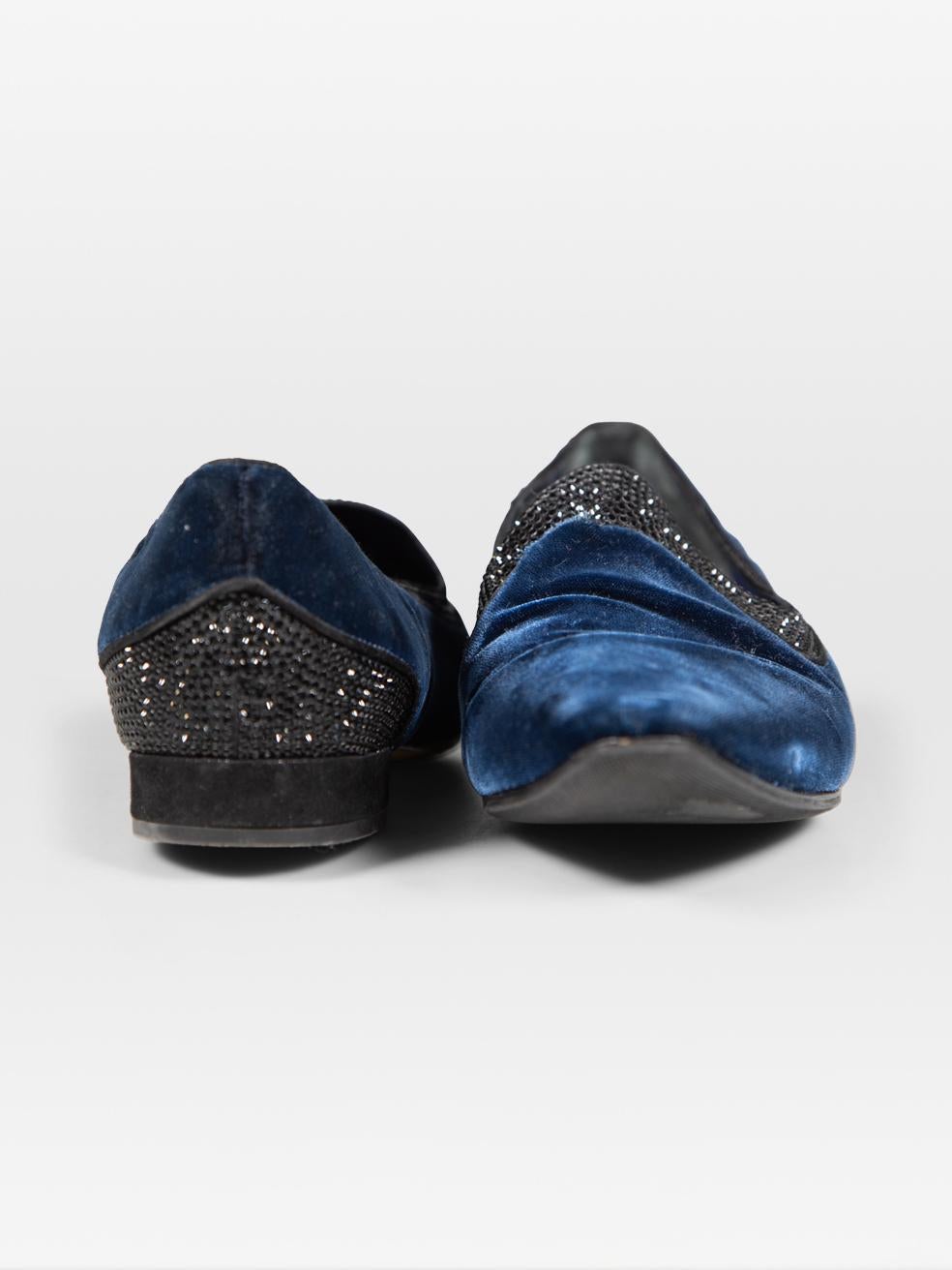 Rene Caovilla Mocasines de terciopelo azul marino con adornos Talla IT 38.5 Azul en venta