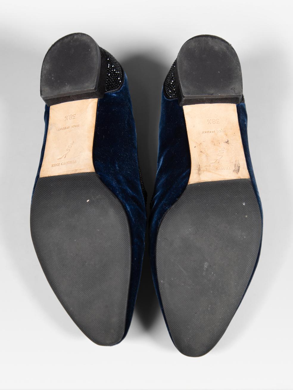 Rene Caovilla Mocasines de terciopelo azul marino con adornos Talla IT 38.5 en Bueno estado para la venta en London, GB