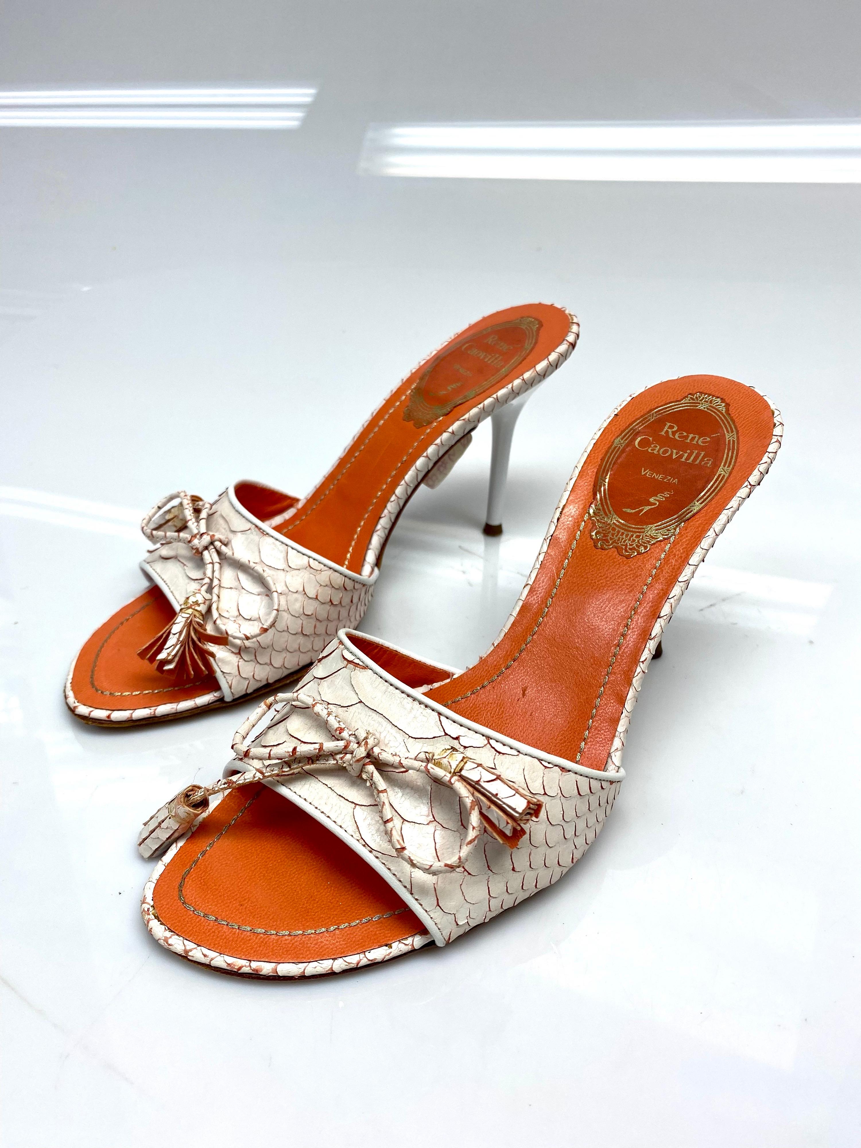 Orange Python Peep Toe Heels von Caovilla, Größe 35 Damen im Angebot