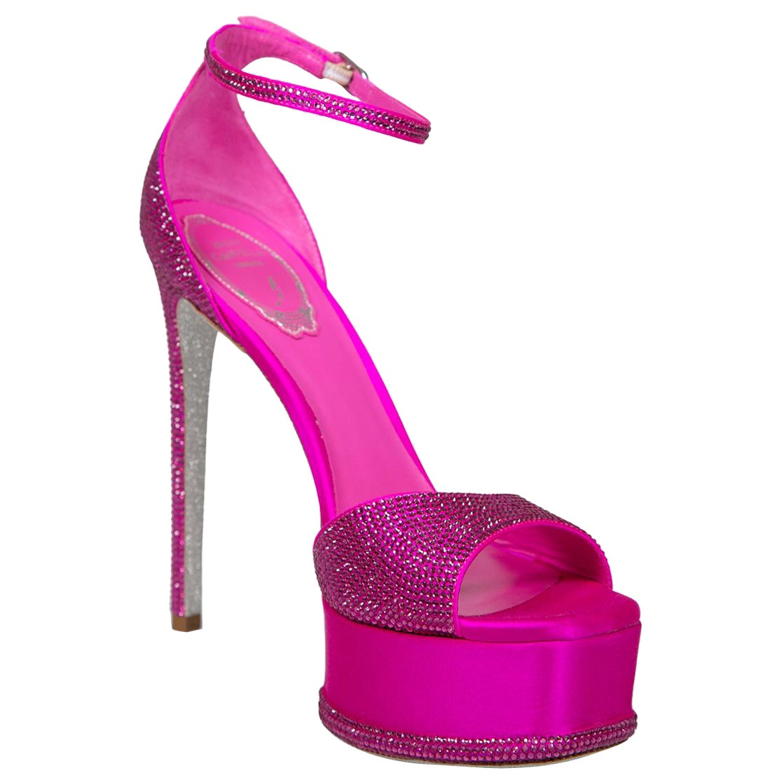 Rene Caovilla Pink Embellished Platform Heels Size IT 38
