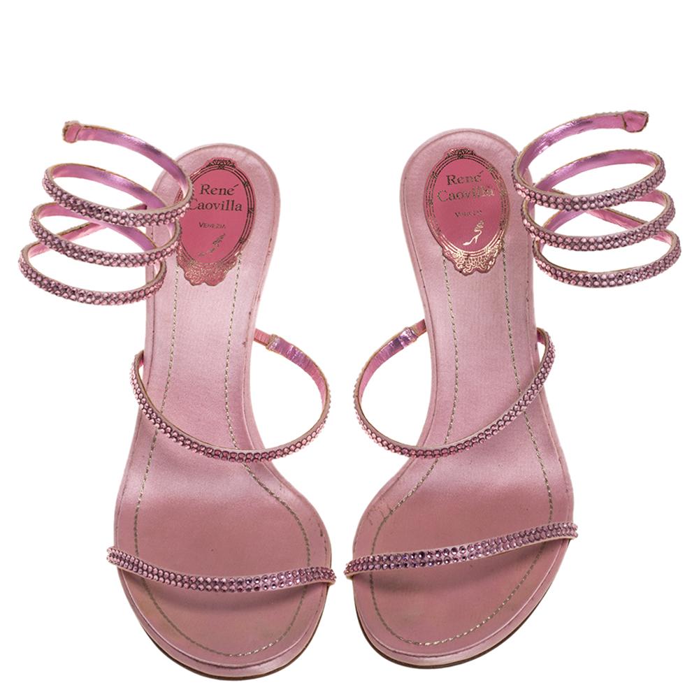 Gorgeous sandals are a closet essential, and there's no reason why yours must be left behind. No better start than with these from René Caovilla! They have satin straps embellished with crystals and they are constructed in such a way that there are