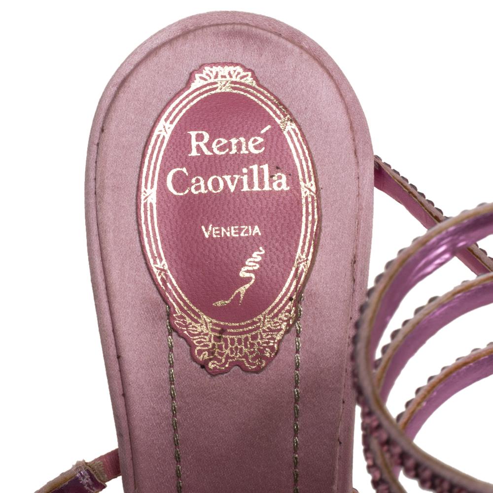 René Caovilla Pink Satin Crystal Embellished Ankle Wrap Open Toe Sandals Size 40 3