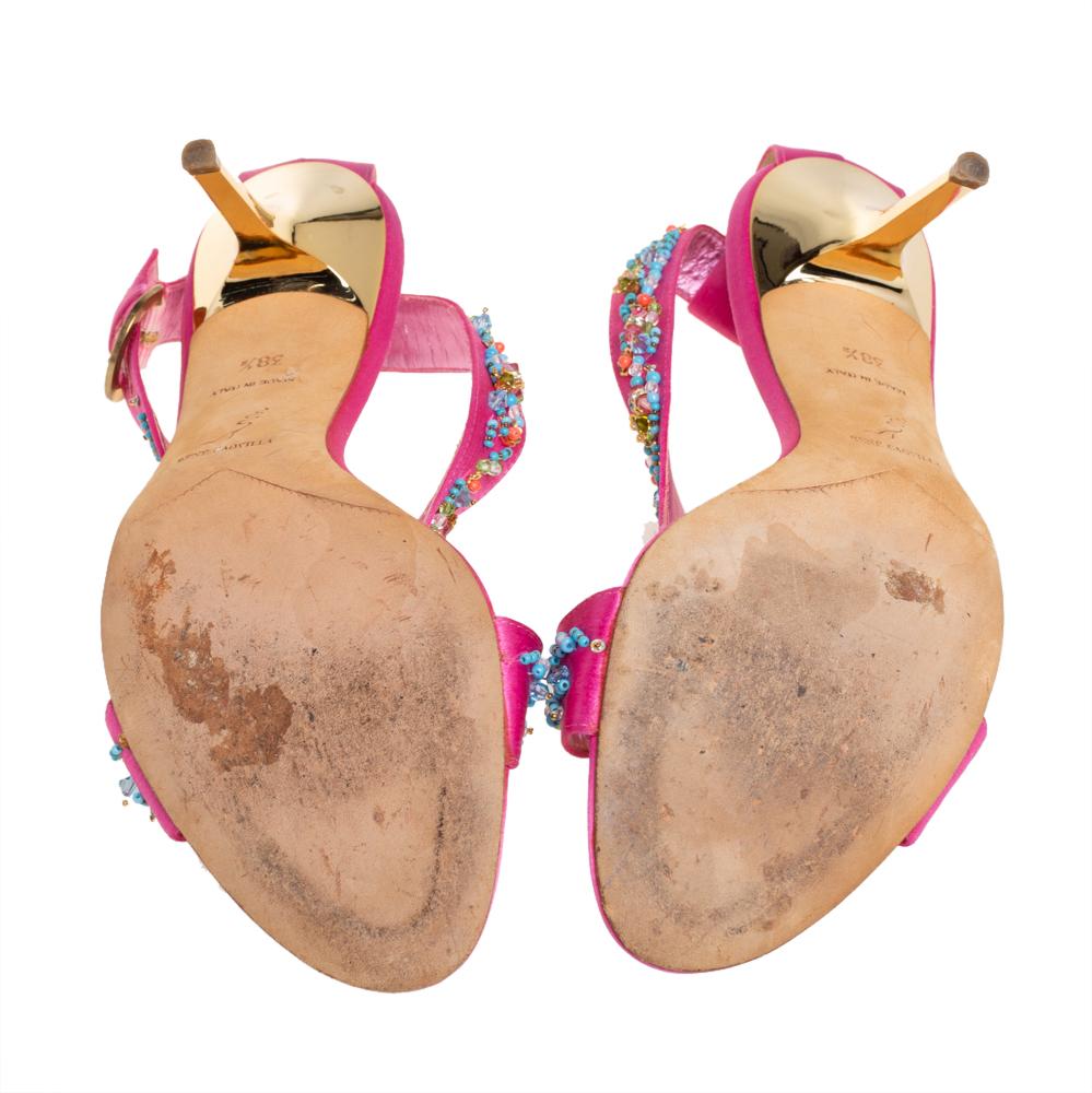 René Caovilla Pink Satin Embellished Criss Cross Sandals Size 38.5 2