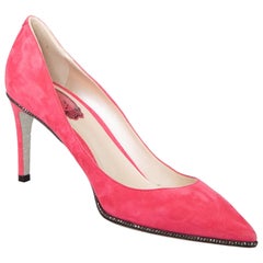 Rene Caovilla Pink Suede Crystal Detail Pumps Size IT 38