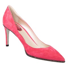 Rene Caovilla Pink Suede Crystal Detail Pumps Size IT 38