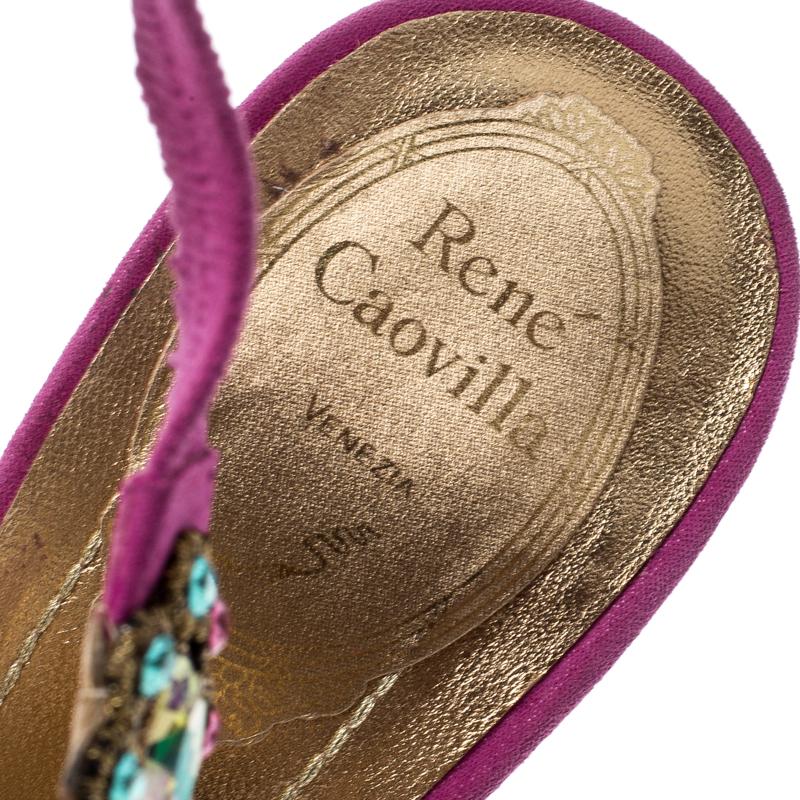 Women's René Caovilla Pink Suede Crystal Embellished Anklet Sandals Size 37