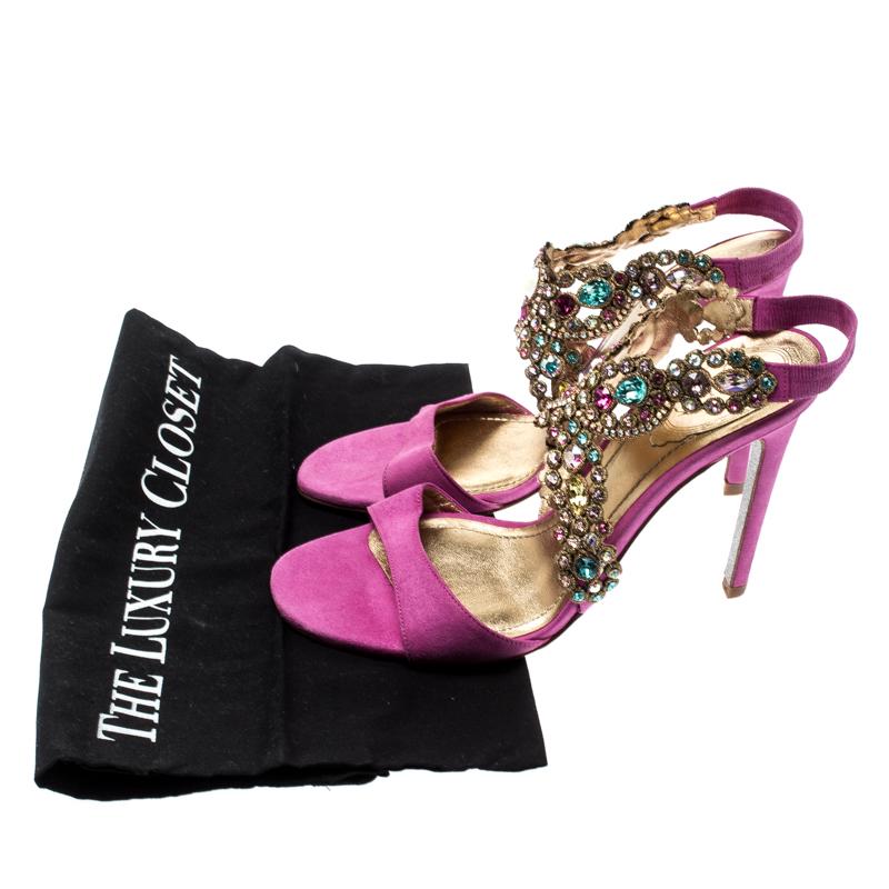 René Caovilla Pink Suede Crystal Embellished Anklet Sandals Size 37 3