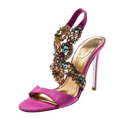 René Caovilla Pink Suede Crystal Embellished Anklet Sandals Taille 37