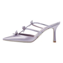 René Caovilla Purple Satin Bow Detail Crystal Embellished Strass Mules Size 38