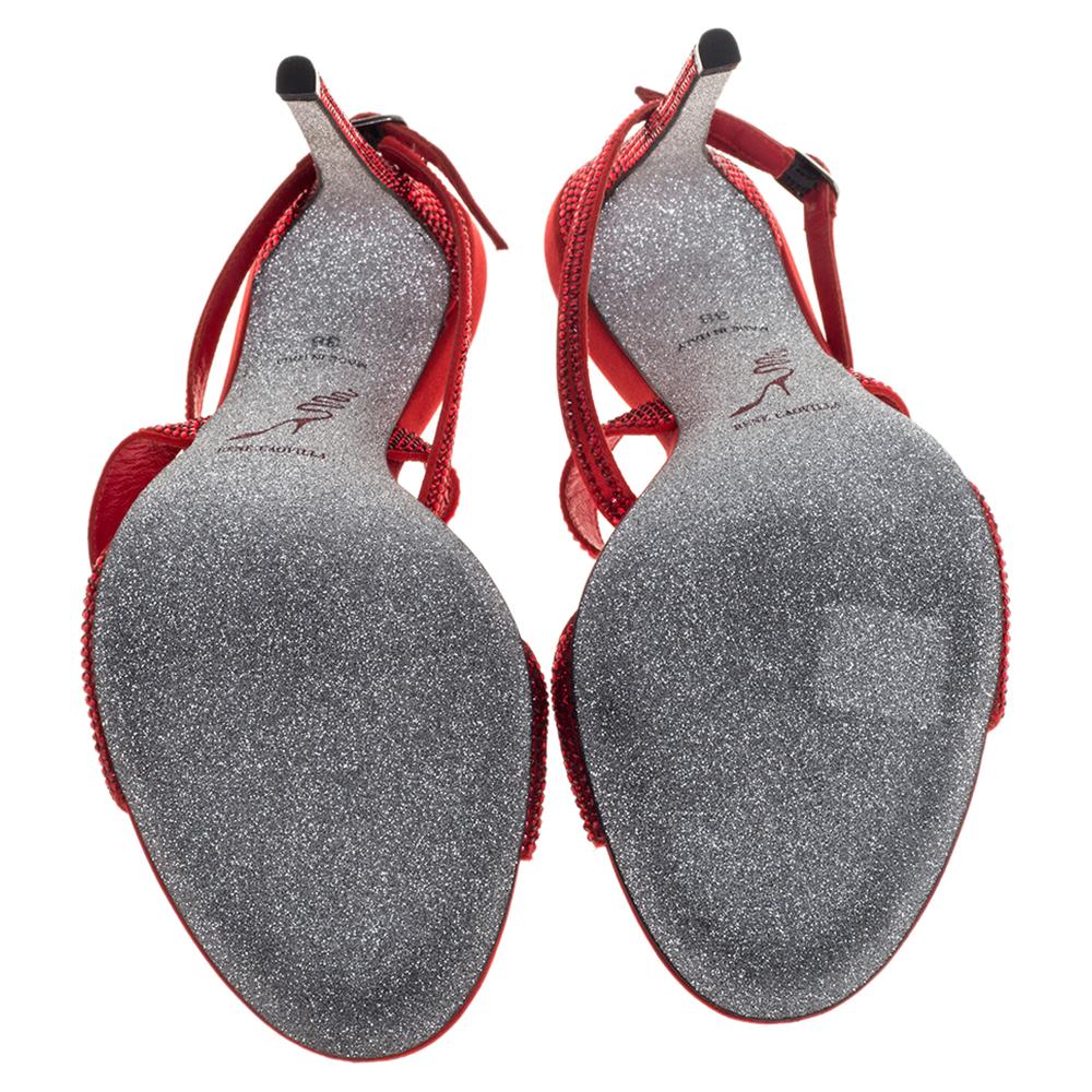 Rene Caovilla Rot Satin Scharlach Strass Krisabrita Riemchensandalen Größe 38 3