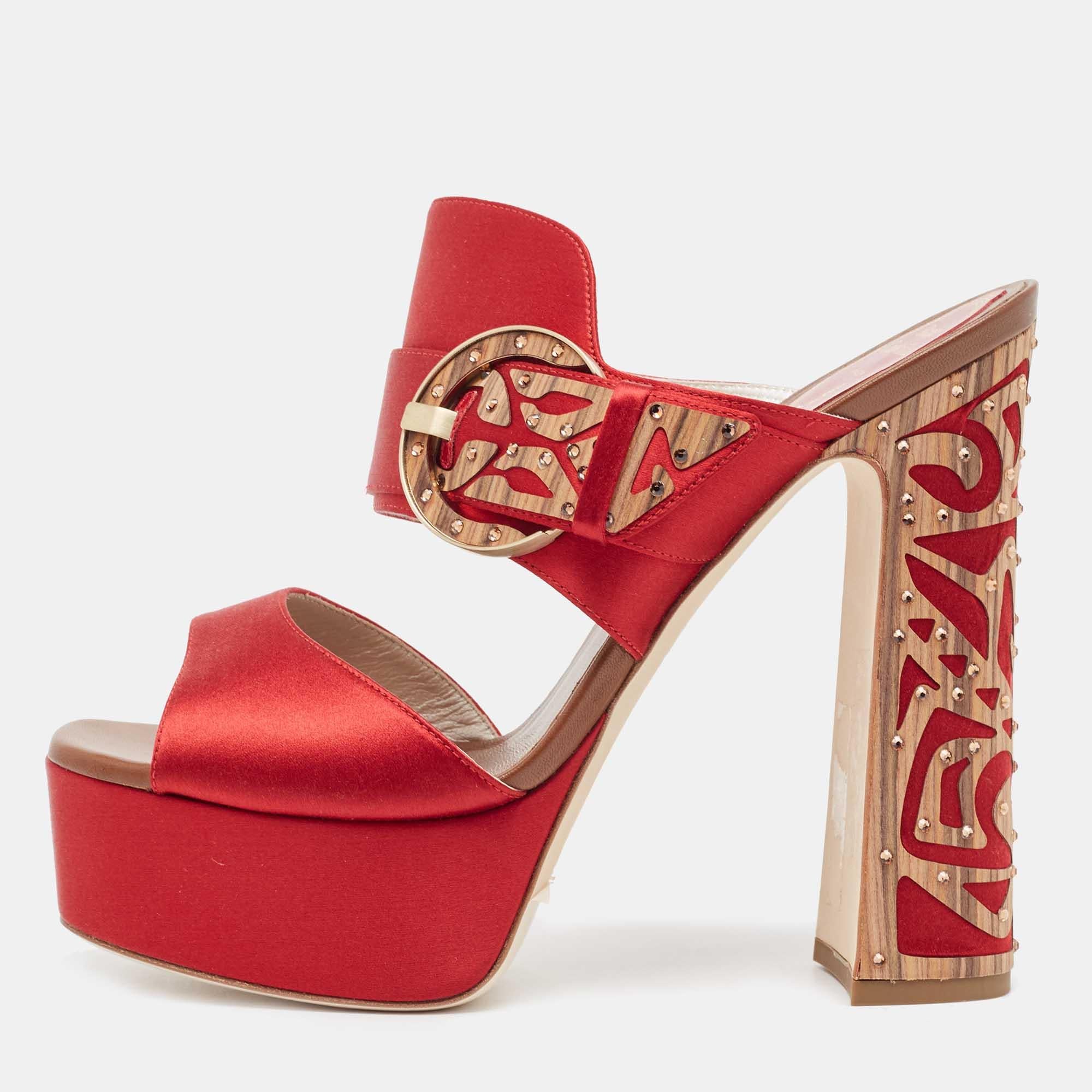 René Caovilla Satin Buckle Detail Crystal Embellished Sandals Size 39 3