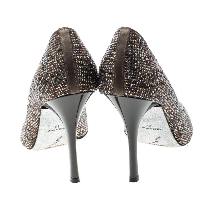 Women's René Caovilla Satin Crystal Embellished Peep Toe Pumps Size 38