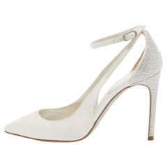 René Caovilla Satin Crystal Embellished Slingback Ankle Strap Pumps Size 34.5