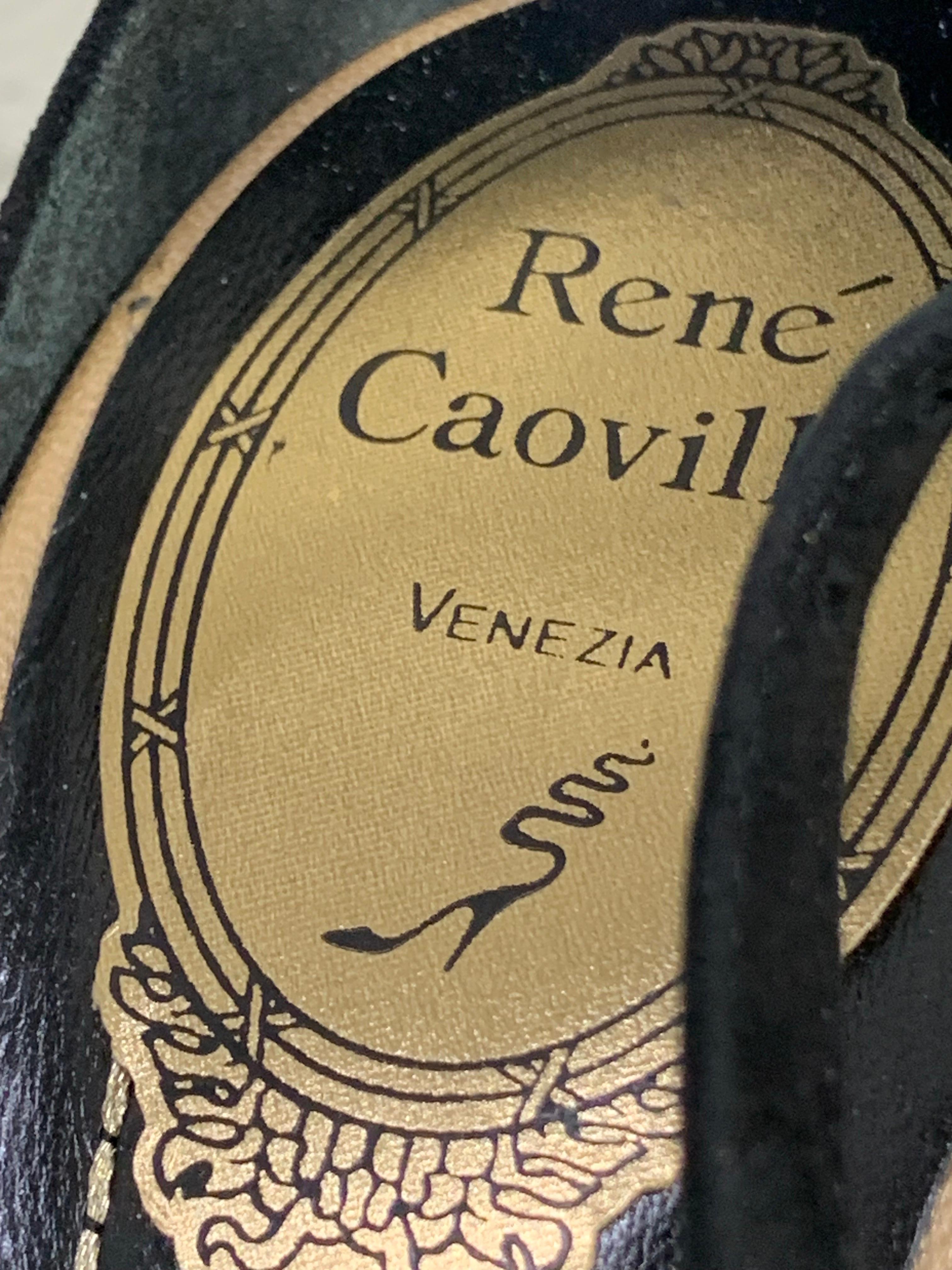 René Caovilla Serpentine Micro-Crystal and Black Suede Strappy Closed-Toe Pump For Sale 3