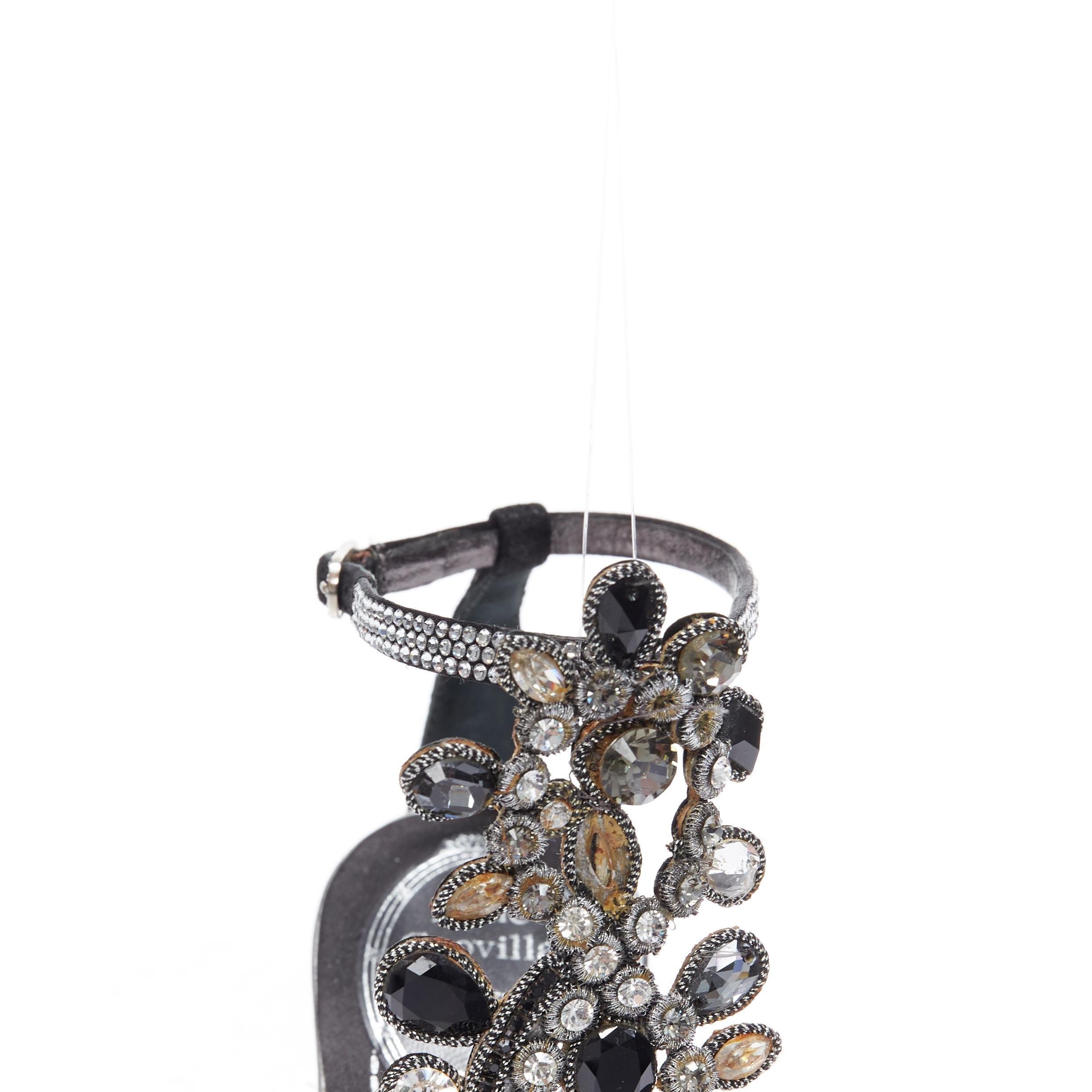 RENE CAOVILLA silver black stone jewel crystal embellished open toe sandals EU37 2