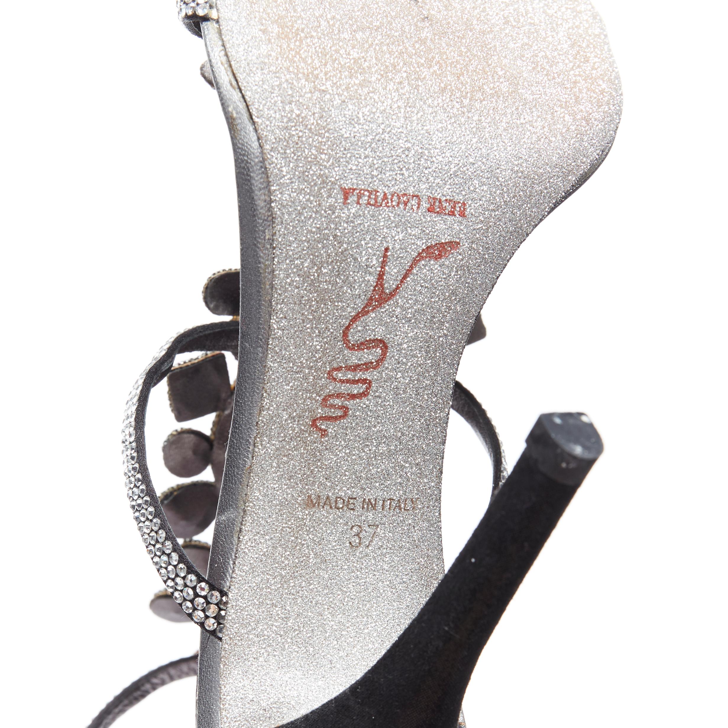 RENE CAOVILLA silver black stone jewel crystal embellished open toe sandals EU37 4