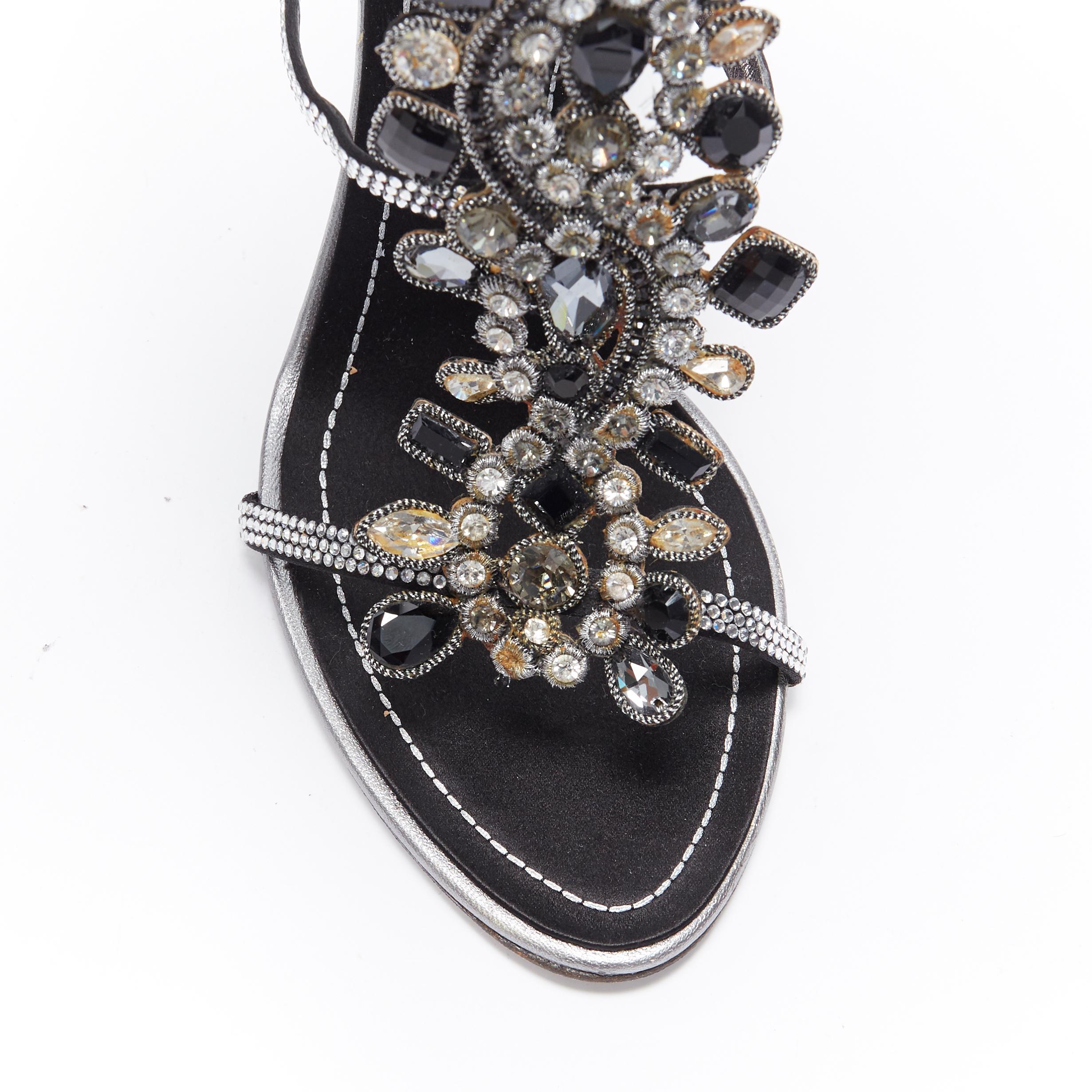 RENE CAOVILLA silver black stone jewel crystal embellished open toe sandals EU37 In Fair Condition In Hong Kong, NT