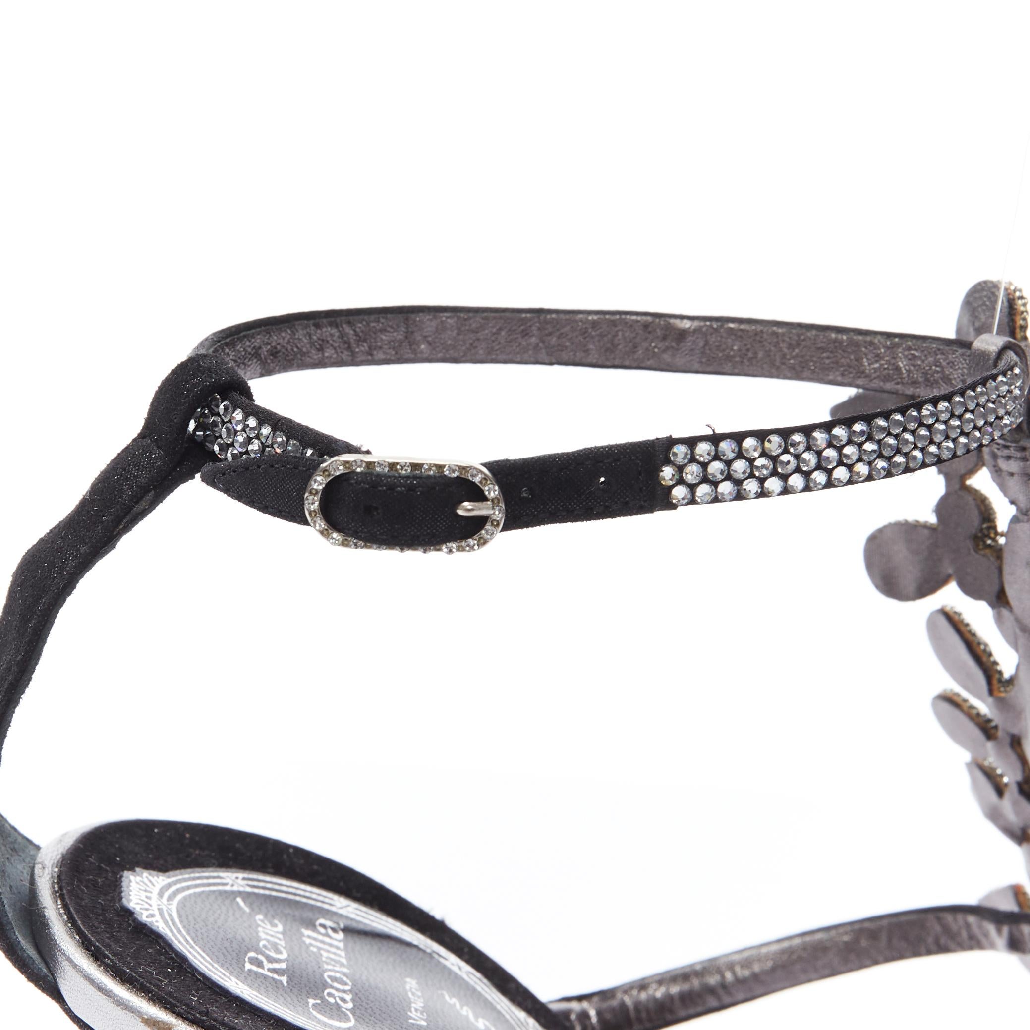Women's RENE CAOVILLA silver black stone jewel crystal embellished open toe sandals EU37