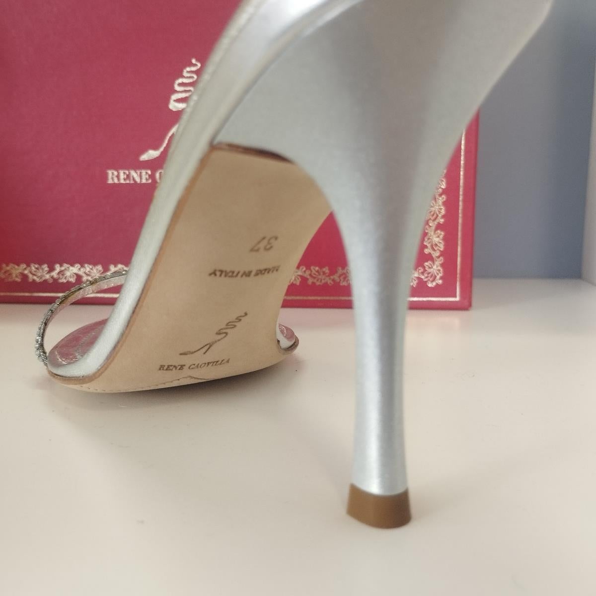René Caovilla Silberne Kristall-Sandalen IT 37 im Angebot 3