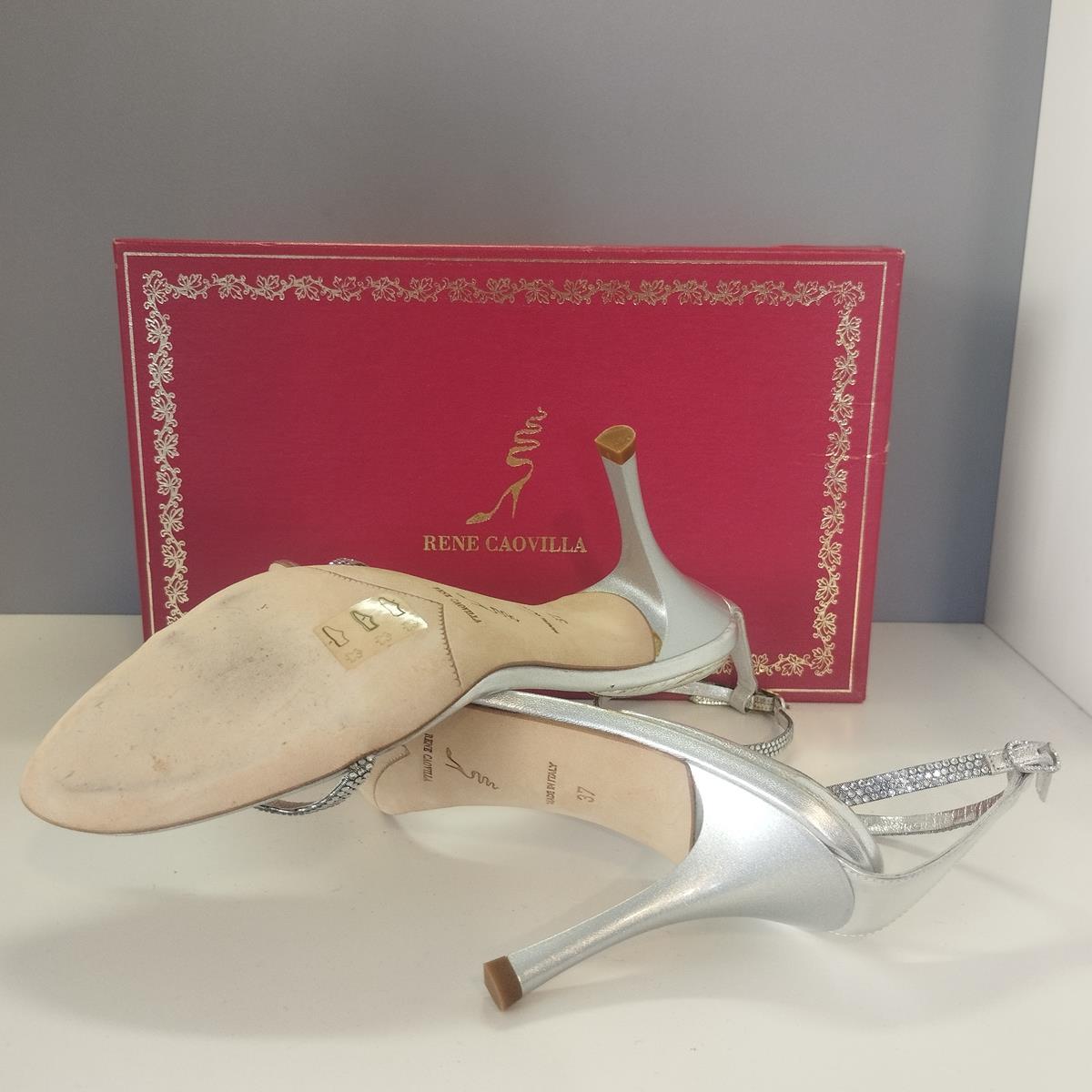 René Caovilla Silberne Kristall-Sandalen IT 37 im Angebot 4