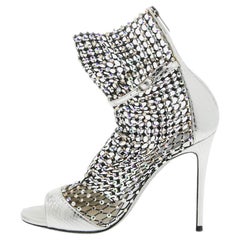 René Caovilla Silver Embossed Snakeskin and Crystal Embellished Mesh Galaxia 